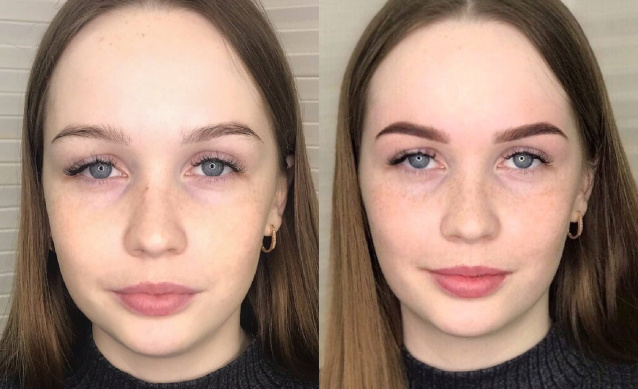 Брови до и после макияжа